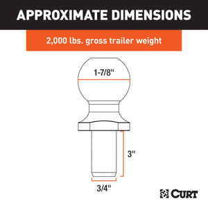 Curt 1-7/8in Trailer Ball (3/4in x 3in Shank 2000lbs Chrome)