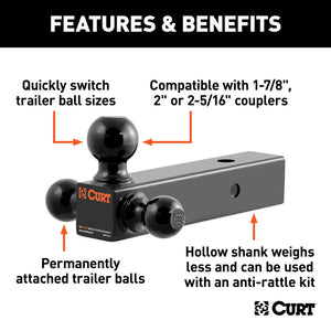 Curt Multi-Ball Mount (2-1/2in Hollow Shank 1-7/8in 2in & 2-5/16in Black Balls)