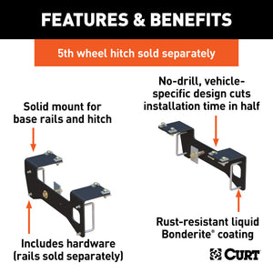 Curt 19-21 GM 1500 (Except 5.5ft Bed) Custom 5th Wheel Brackets