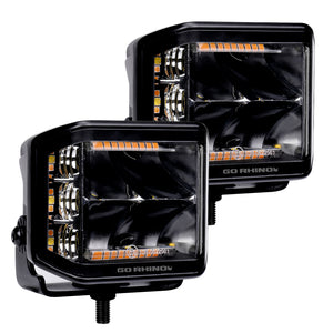 Go Rhino Xplor Blackout Combo Series Cube Sideline LED Spot Lights w/ Amber 4x3 - Blk (Pair)