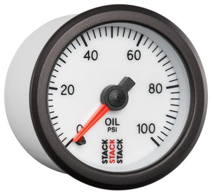 Autometer Stack 52mm 0-100 PSI 1/8in NPTF Male Pro Stepper Motor Oil Pressure Gauge - White