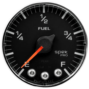 Autometer Spek-Pro Gauge Fuel Level 2 1/16in 0-270 Programmable Blk/Chrm