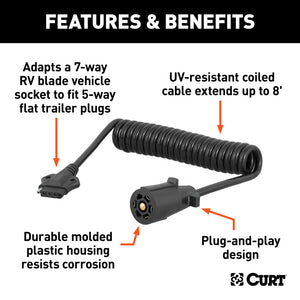 Curt RV 7 to 5-Flat Coiled Adapter