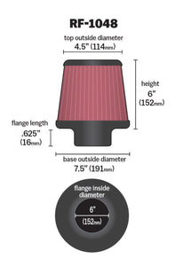 K&N Round Tapered Universal Air Filter 6in Flange ID x 7.5in Base OD x 4.5in Top OD x 6in H