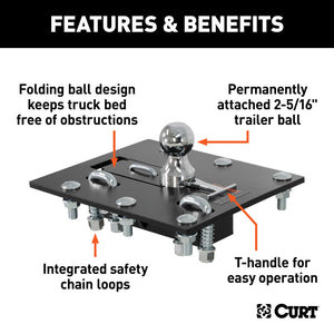 Curt 90-93 Ford F-250 Over-Bed Folding Ball Gooseneck Hitch