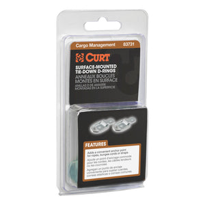 Curt 1in x 1-1/4in Surface-Mounted Tie-Down D-Rings (1200lbs Clear Zinc 2-Pack)