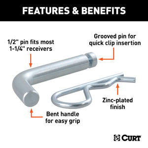 Curt 1/2in Hitch Pin w/Groove (1-1/4in Receiver Zinc Packaged)