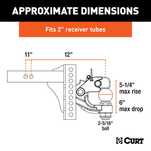 Curt Adjustable Channel Mount w/2-5/16in Ball & Pintle (2in Shank 13000lbs)