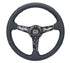 NRG Sport Steering Wheel (350mm/ 1.5in. Deep) Black Etched Spokes/ Black Leather w/ Black Stitch