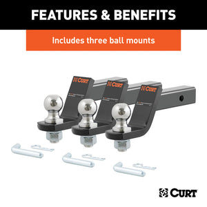 Curt Loaded Ball Mounts w/2in Balls (2in Shank 7500lbs 4in Drop 3-Pack)