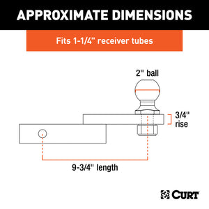 Curt Towing Starter Kit w/2in Ball (1-1/4in Shank 3500lbs 3/4in Rise)