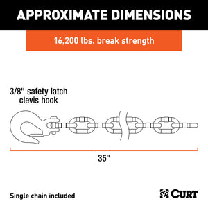 Curt 35in Safety Chain w/1 Clevis Hook (16200lbs Yellow Zinc)