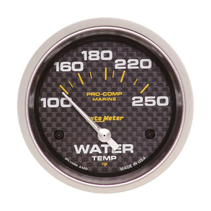 Autometer Marine Carbon Fiber 2-5/8in Electric Water Temperature Gauge 100-250 Deg F