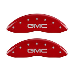 MGP Front set 2 Caliper Covers Engraved Front GMC Red finish silver ch