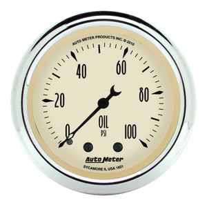 Autometer Antique Beige 52.4mm 0-100 PSI Mechanical Oil Pressure Gauge