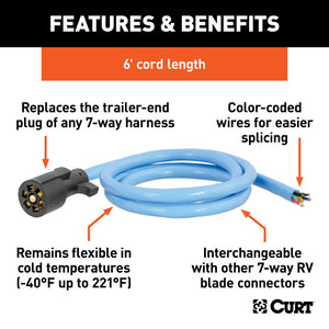 Curt 6ft Cold-Weather Replacement 7-Way RV Blade Harness (Trailer Side)