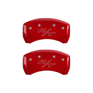 MGP 4 Caliper Covers Engraved Front Cursive/Challenger Engraved Rear RT Red finish silver ch