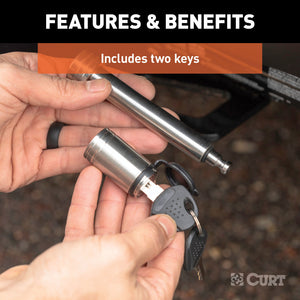 Curt 5/8in Hitch Lock (2in or 2-1/2in Receiver Barbell Stainless)