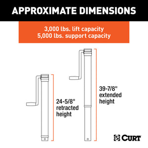 Curt Direct-Weld Square Jack w/Side Handle (5000lbs 15in Travel)