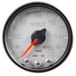 AutoMeter Gauge Voltmeter 2-1/16in. 16V Stepper Motor W/Peak & Warn Slvr/Blk Spek-Pro