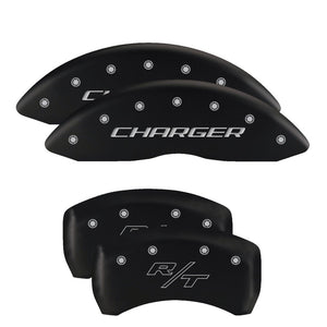 MGP 4 Caliper Covers Engraved Front & Rear With out stripes/Dodge Black finish silver ch