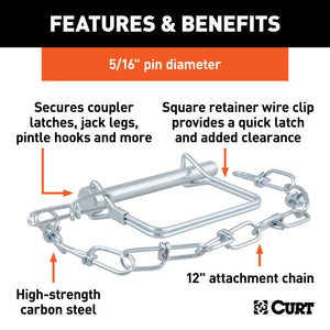 Curt 5/16in Safety Pin w/12in Chain (3in Pin Length)
