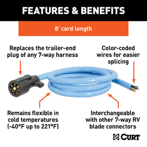 Curt 8ft Cold-Weather Replacement 7-Way RV Blade Harness (Trailer Side)