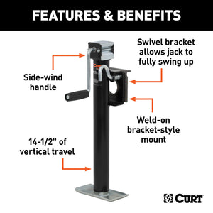 Curt Bracket-Mount Swivel Jack w/Side Handle (2000lbs 15in Travel)