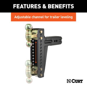 Curt Adjustable Channel Mount w/Dual Ball (3in Shank 21000lbs 10-5/8in Drop)