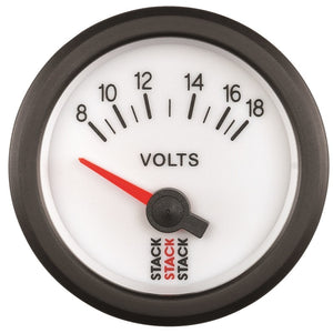 Autometer Stack 52mm 8-18V Electric Battery Voltage Gauge - White