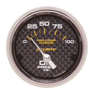Autometer Marine Carbon Fiber 2-1/16in 100PSI Electric Oil Pressure Gauge