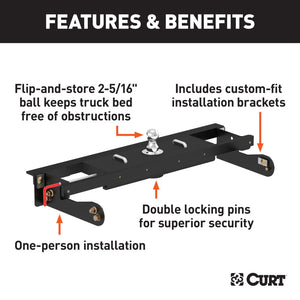 Curt 15-19 Chevrolet Silverado 3500 HD Double Lock EZr Gooseneck Hitch Kit w/Brackets