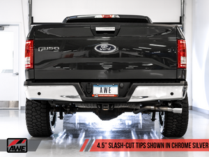 AWE Tuning 2015+ Ford F-150 0FG Single Exit Performance Exhaust System w/4.5in Chrome Silver Tips