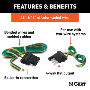 Curt 4-Way Flat Connector Plug & Socket w/12in & 48in Wires (Packaged)