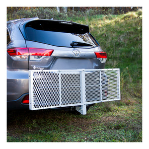 Curt 60in x 20in Aluminum Tray-Style Cargo Carrier (Folding 2in Shank)