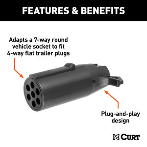 Curt Electrical Adapter (7-Way Round Vehicle to 4-Way Flat Trailer)