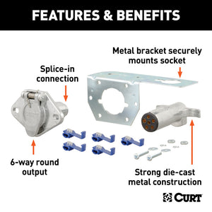 Curt 6-Way Round Connector Plug & Socket w/Hardware (Packaged)