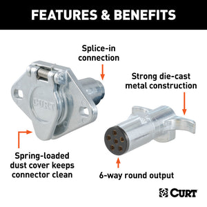 Curt 6-Way Round Connector Plug & Socket (Packaged)