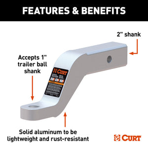 Curt Class 3 Aluminum Ball Mount (2in Shank 8000lbs 4in Drop 8-1/2in Long)