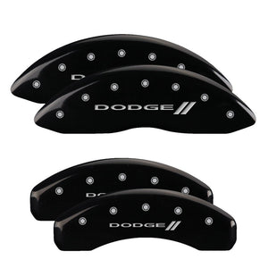 MGP 4 Caliper Covers Engraved Front & Rear With stripes/Dodge Black finish silver ch