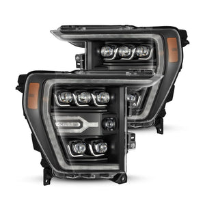 AlphaRex 21-22 Ford F-150 NOVA LED Proj Headlights Plank Style Blk w/Activ Light/Seq Signal