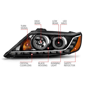 ANZO 2011-2013 Kia Sorento Projector Headlights w/ Halo Black (CCFL)