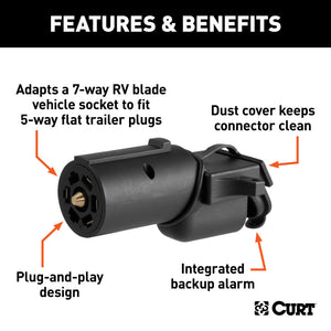 Curt Adapter w/Backup Alarm (7-Way RV Blade Vehicle to 5-Way Flat Trailer)