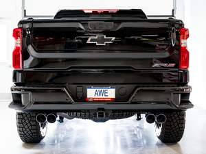 AWE Tuning 22-23 GMC Sierra 1500 AT4X 6.2L 0FG Catback Split Dual (Flat Bumper) - Chrome Silver Tips