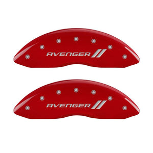 MGP 4 Caliper Covers Engraved Front & Rear With stripes/Avenger Red finish silver ch