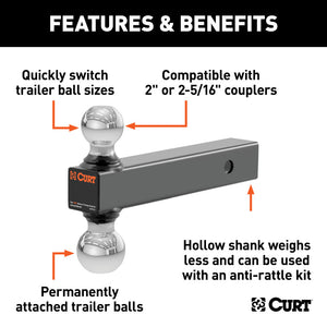 Curt Multi-Ball Mount (2in Hollow Shank 2in & 2-5/16in Chrome Balls)