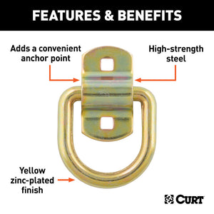 Curt 3in x 3in Surface-Mounted Tie-Down D-Ring (3600lbs Yellow Zinc)