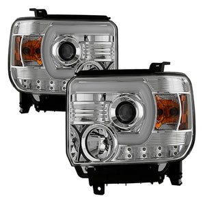 Spyder GMC Sierra 14-16 Projector Headlights Light Bar DRL Chrm PRO-YD-GS14V2-LBDRL-C