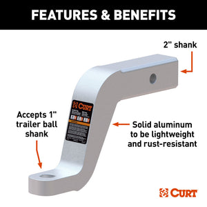 Curt Class 3 Aluminum Ball Mount (2in Shank 8000lbs 6in Drop 8-1/2in Long)