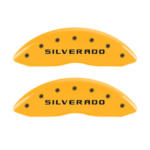 MGP 4 Caliper Covers Engraved Front & Rear Silverado Yellow finish black ch